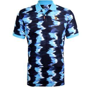 Nike Tennis Polo Print Slim-Fit Polo Shirt Baltic Blue DV8915-416 Men's Size M